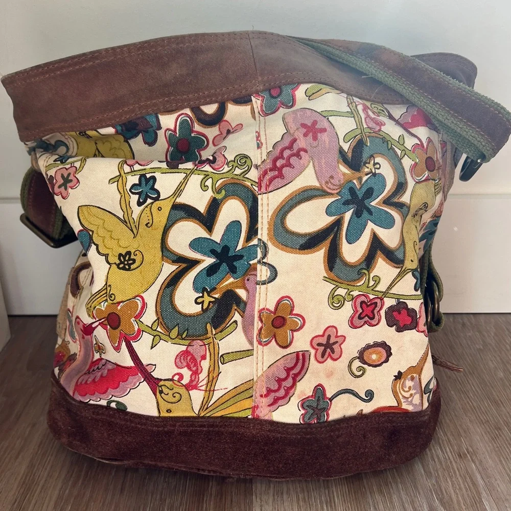 Lucky Brand Hummingbird Canvas & Suede Boho Shoulder Bag - Picture 3 of 11